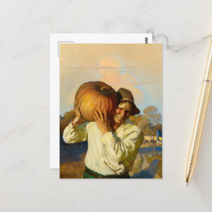 Cartão Postal Agricultor com abóbora por Newell Convers Wyeth