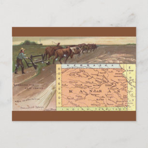 Cartão Postal Agricultura Antiga no Kansas e Mapa