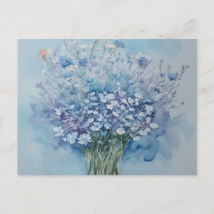 Cartão Postal Agrupa Anêmona em Aquarela Suave em Azul Claro