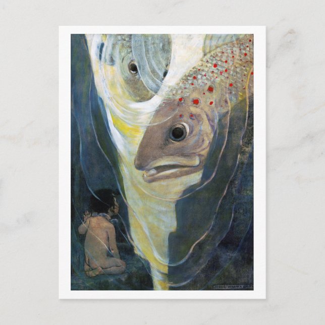 Cartão Postal Água, Bebê e Peixe, Jessie Willcox Smith (Frente)