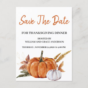 Cartão Postal Água-cor Pumpkin Save the Date Ação de Graças