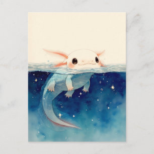 Cartão Postal Água Dividida Índigo Estrelado Kawaii Axolote