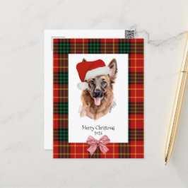 Cartão Postal Água-forte de Cachorro Pastor Alemão Xadrez Natal