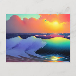 Cartão Postal Água Oceânica Azul e Nuvens Rosadas