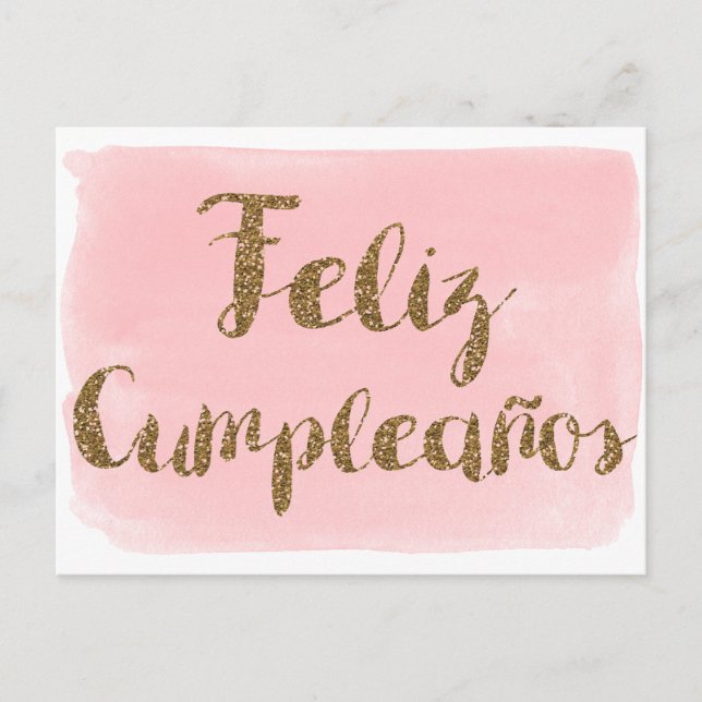 Cartão Postal Água Rosa Dourado Feliz Cumpleanos (Frente)