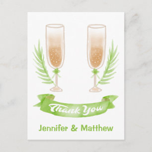 Cartão Postal Água Verde Agradecimento Copos de Vinho Casamento