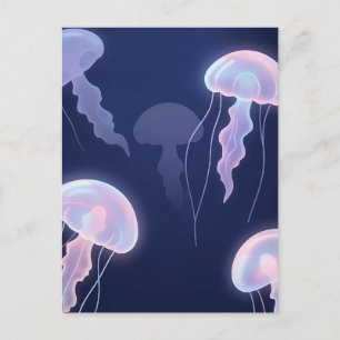 Cartão Postal Água-viva Iridescente Glowing Azul Profundo Rosa 