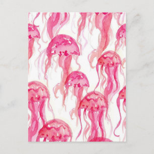 Cartão Postal Água-viva Rosa Aquarela Vida Oceânica