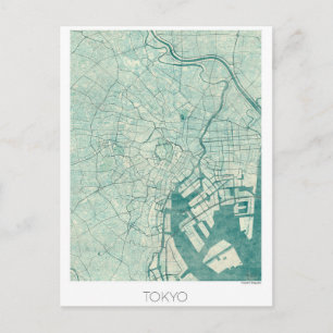 Cartão Postal Aguarela azul do vintage do mapa de Tokyo