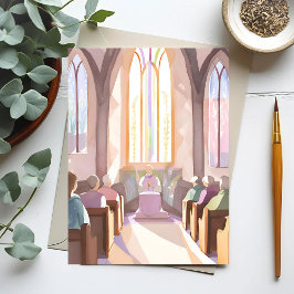 Cartão Postal Aguarela de Igreja Religiosa | Oração de Feriado