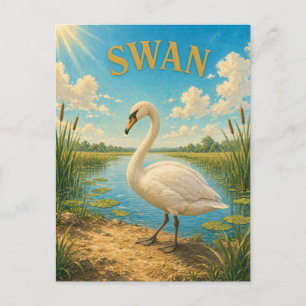 Cartão Postal Aguarela GeoSaga do Lago de Lírios com Cisne