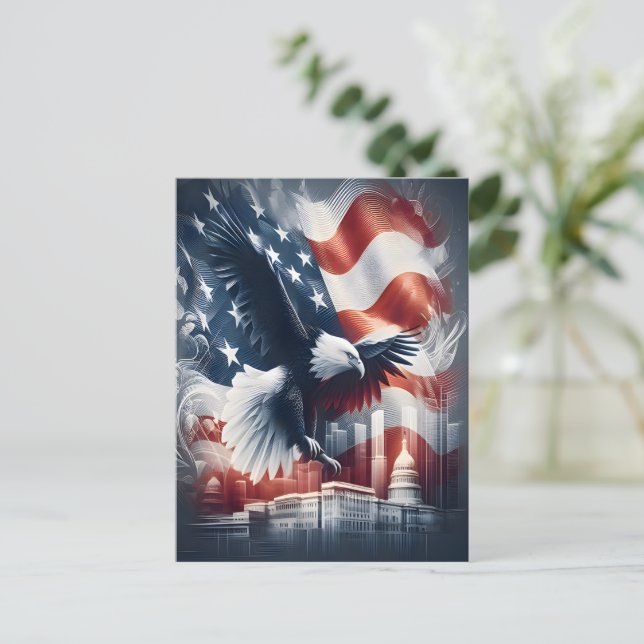 Cartão Postal Águia Americana Soprando Sobre A Cidade (Em pé/Frente)