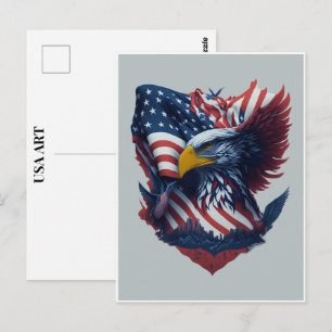 Cartão Postal Águia Arte EUA Vermelho Branco Azul Liberdade Patr