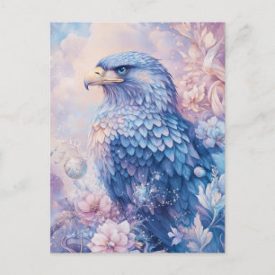 Cartão Postal Águia Azul com Flor Rosa e Roxa