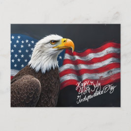 Cartão Postal Águia-Careca com Bandeira Americana Arte de 4 de J