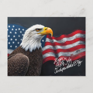 Cartão Postal Águia-Careca com Bandeira Americana Arte de 4 de J