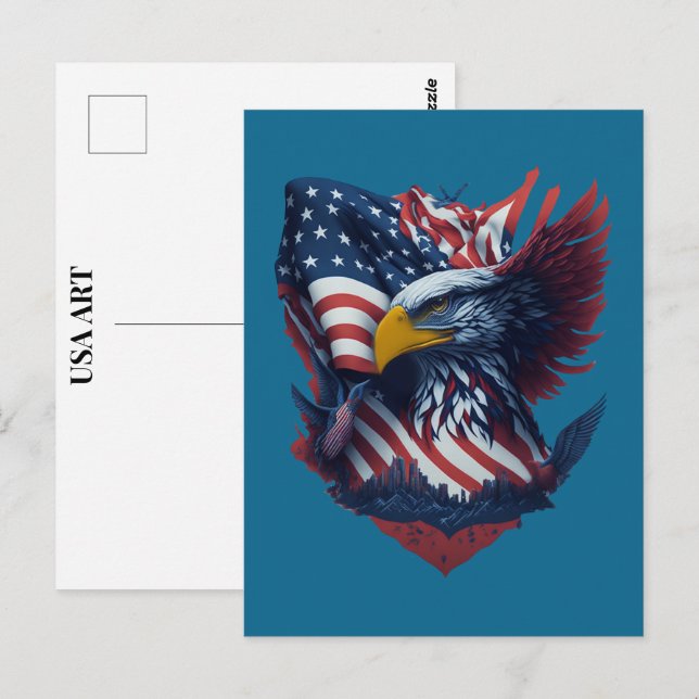 Cartão Postal Águia de Arte EUA Vermelho Branco Azul Patriotismo (Frente/Verso)