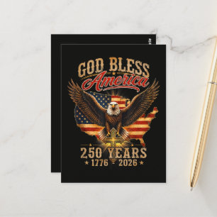 Cartão Postal Águia Deus Abençoe a América 250 Anos 1776 2026 