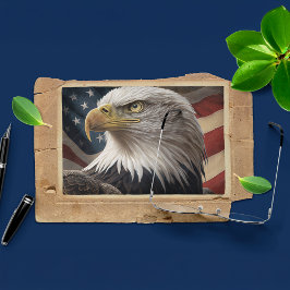 Cartão Postal Águia e bandeira americana