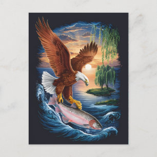 Cartão Postal Águia Majestosa Soprando sobre um Peixe