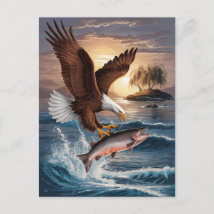 Cartão Postal Águia Majestosa Voando Acima da Presa