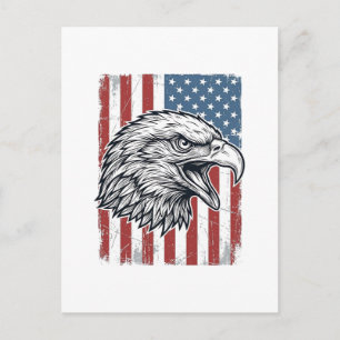 Cartão Postal Águia Patriótica Bandeira Americana Gravura Vintag
