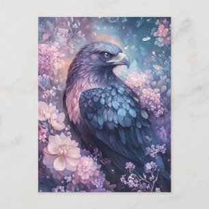 Cartão Postal Águia Roxa com Flor Rosa e Lavanda