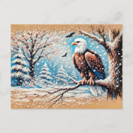 Cartão Postal Águia Sentada em árvore durante queda de neve no i