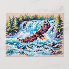 Cartão Postal Águia Voando em Frente à Giz de Pastel em Cascata
