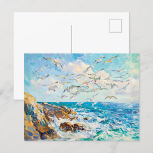 Cartão Postal Agulhas Sobre Ondas Impressionistas Cena Oceânica