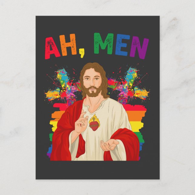 Cartão Postal Ah Homens Engraçados Orgulho Gay LGBT Jesus Cristã (Frente)