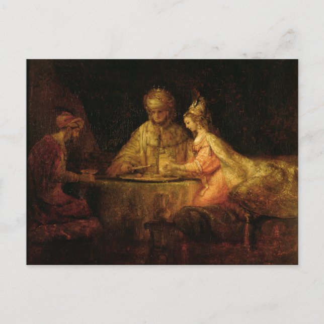 Cartão Postal Ahasuerus, Haman e Esther, c.1660 (Frente)