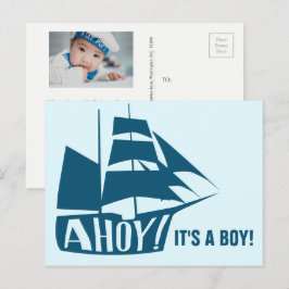 Cartão Postal Ahoy, é um menino! Foto do Bebê Malvado Náutico Az