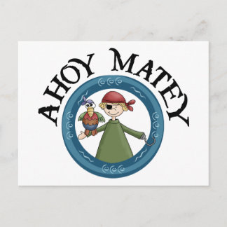 Cartão Postal Ahoy Matey Pirate com Cartão-postal de Papagaio