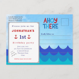 Cartão Postal Ahoy There Nautical Theme 1st Birthday Party Post
