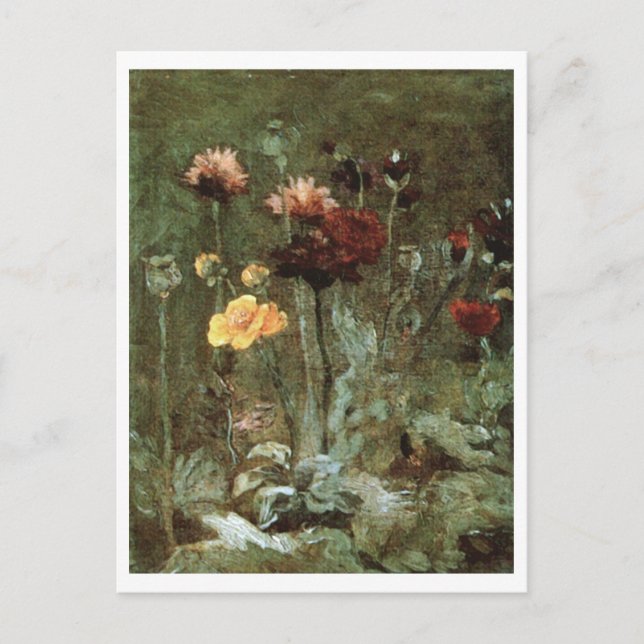 Cartão Postal Ainda com a Vida Scabiosa, Ranunculus, Van Gogh Be (Frente)