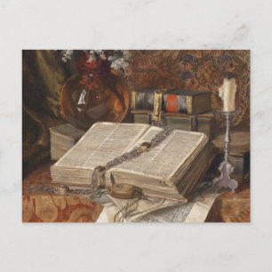 Cartão Postal Ainda há vida com fólios e flores de cereja