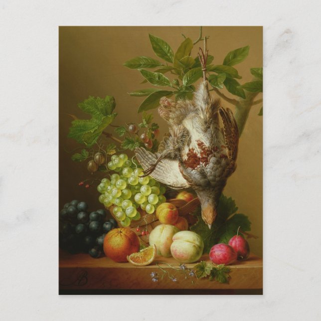 Cartão Postal Ainda vida com fruta e uma perdiz inoperante (Frente)