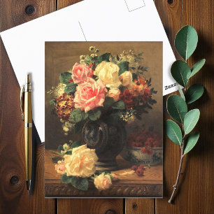 Cartão Postal "Ainda viva com Rosas e framboesas",