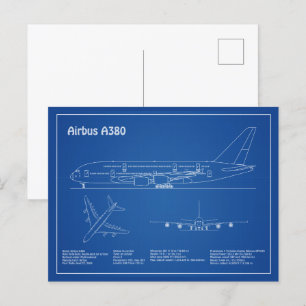 Cartão Postal Airbus a380 - Planos de desenho do avião Blueprint