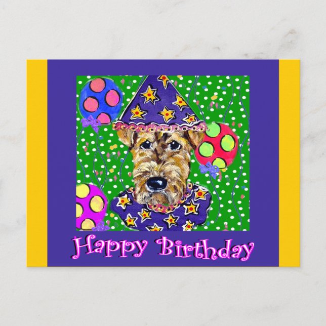 Cartão Postal Airedale de Aniversário (Frente)