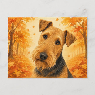 Cartão Postal Airedale Terrier Autumn Forest Dog