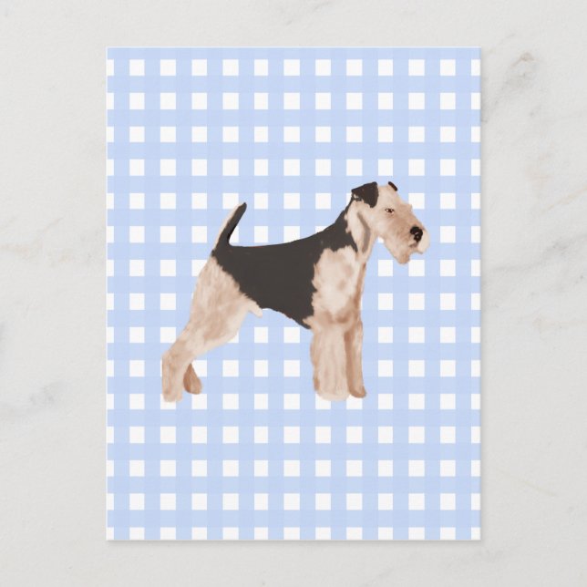 Cartão Postal Airedale Terrier Blue Gingham (Frente)