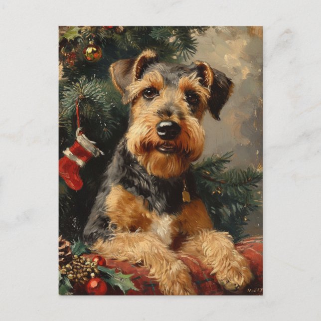 Cartão Postal Airedale terrier Christmas (Frente)