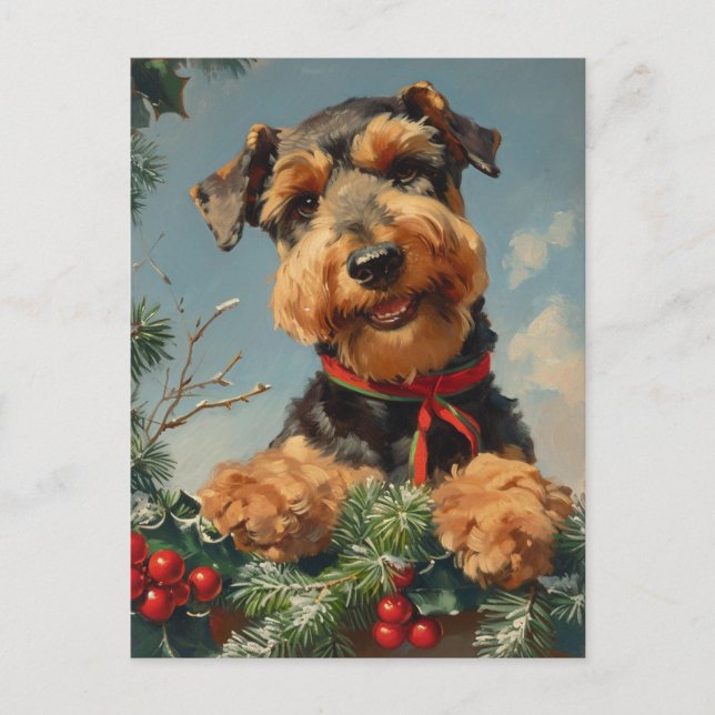 Cartão Postal Airedale Terrier Christmas (Frente)