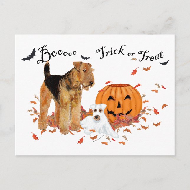 Cartão Postal Airedale Terrier Halloween (Frente)