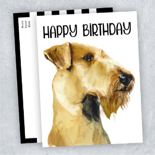 Cartão Postal Airedale Terrier Happy Birthday Watercolor Dog