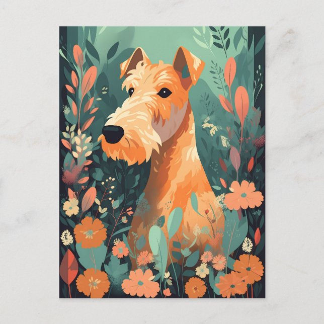Cartão Postal Airedale Terrier Spring Flowers Cão Lover Art (Frente)