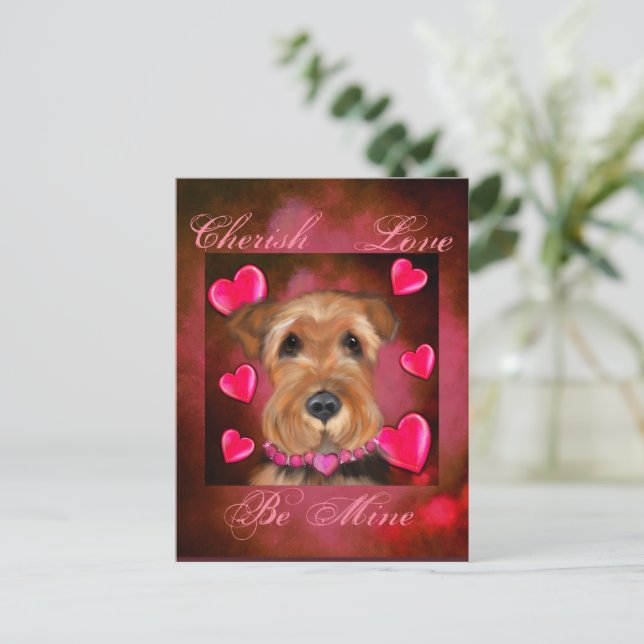 Cartão Postal Airedale Valentine (Em pé/Frente)