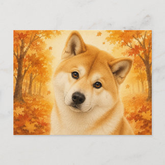 Cartão Postal Akita Autumn Forest Dog